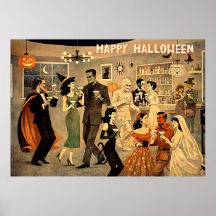 Mid Century Retro 40er Halloween Martini-Party Poster