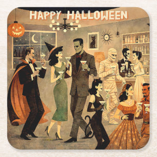 Mid Century Retro 40er Halloween Martini-Party Rechteckiger Pappuntersetzer