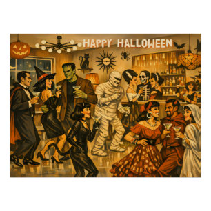 Mid Century Retro 50er Halloween Martini-Party Poster