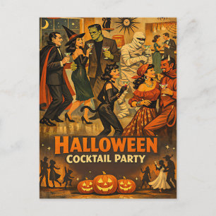 Mid Century Retro 50er Halloween Martini-Party Postkarte