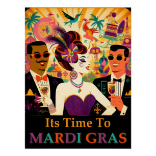 Mid Century Retro 60er Mardi Gras Cocktail Party Poster