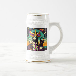 Mid Century Retro 60er Mardi Gras Der rauchende Ma Bierglas