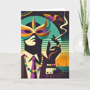 Mid Century Retro 60er Mardi Gras Der rauchende Ma Karte