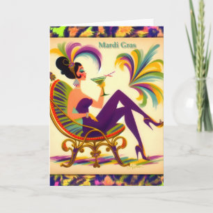 Mid Century Retro 60er Mardi Gras Martini Frau Dankeskarte