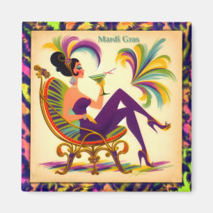 Mid Century Retro 60er Mardi Gras Martini Frau Magnet