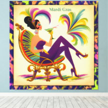 Mid Century Retro 60s Mardi Gras Martini Woman