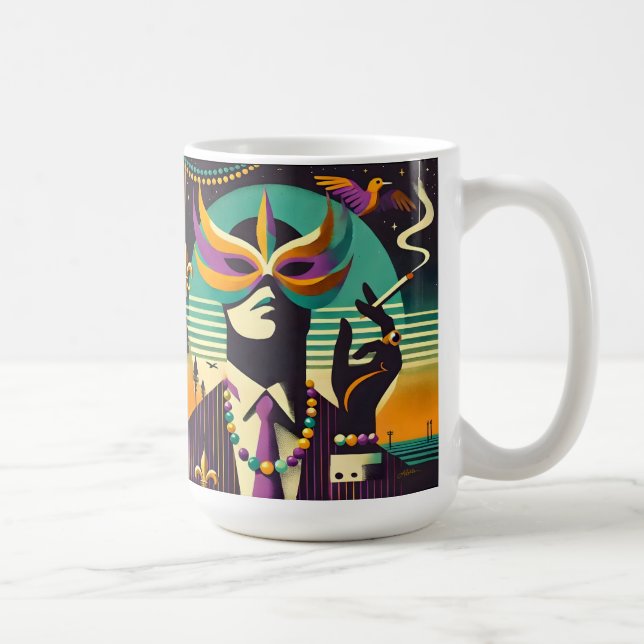 Mid Century Retro 60s Mardi Gras The Smoking Man Kaffeetasse (Rechts)