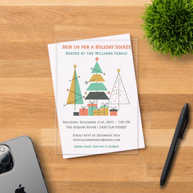 Mid-Century Retro Christmas Trees Acryleinladungen (Insitu (Einladungskarte))