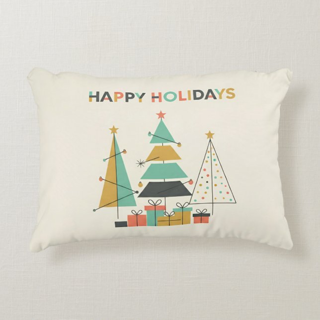 Mid-Century Retro Christmas Trees Dekokissen (Vorderseite)
