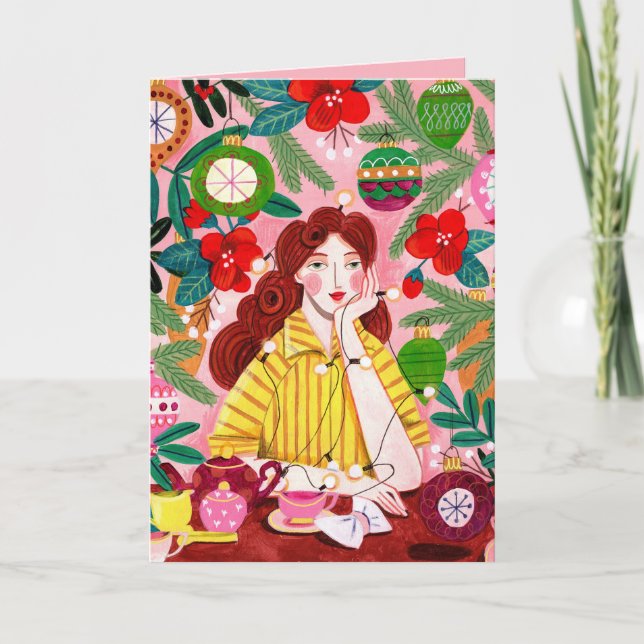 Mid Century Retro Frau Weihnachten (Vorderseite)