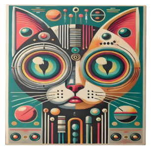 Mid Century Retro Futuristische Schaltkatze Fliese