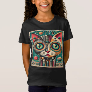 Mid Century Retro-Futuristischer Schaltkreis-Katze T-Shirt