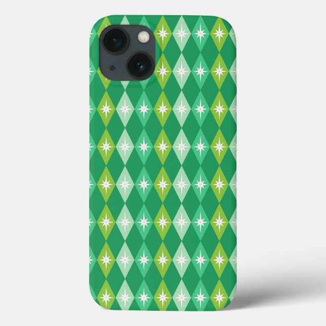 Mid Century Retro Green Diamonds Weihnachten Case-Mate iPhone Hülle (Rückseite)