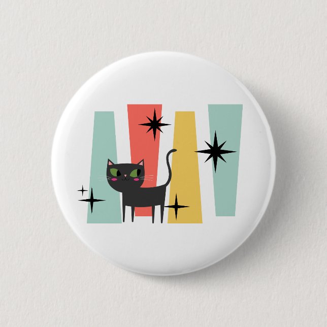 Mid Century Retro Katze  Button (Vorderseite)