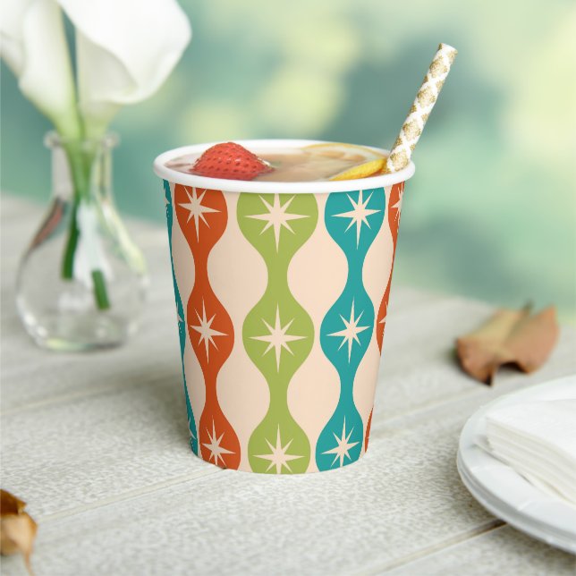 Mid Century Retro Starbursts on ogee pattern  Pappbecher (In Situ)