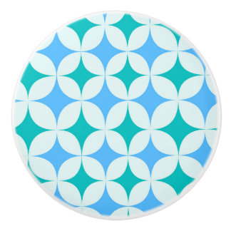 Mid Century Retro Starbursts Pattern Teal Blue Keramikknauf