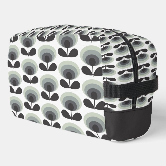Mid Century Scandinavian Modern Retro Flower Bloom Waschbeutel (Linke Seite)
