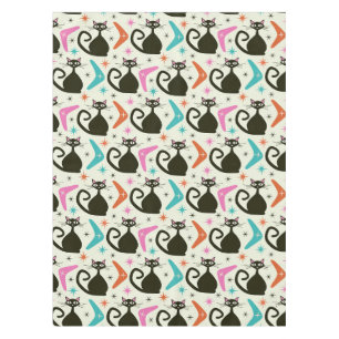 Mid Century Schwarze Atomkatzen mit Bumerangs Tischdecke