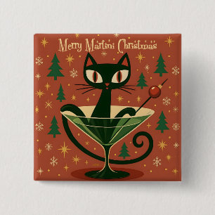Mid Century Schwarze Katze Merry Martini Weihnacht Button