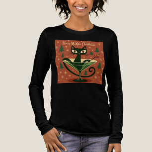 Mid Century Schwarze Katze Merry Martini Weihnacht Tri-Blend Shirt