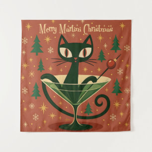 Mid Century Schwarze Katze Merry Martini Weihnacht Wandteppich