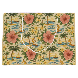 Mid-Century-Shirt mit verblasstem hawaiianischem D Große Geschenktüte
