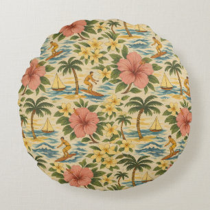 Mid-Century-Shirt mit verblasstem hawaiianischem D Rundes Kissen