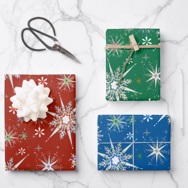 Mid-Century Snowflakes Galore  Geschenkpapier Set (Vorderseite)