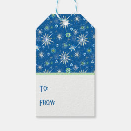 Mid-Century Snowflakes Galore On Blue Geschenkanhänger
