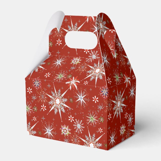 Mid-Century Snowflakes Galore On Red Geschenkschachtel (Vorderseite)