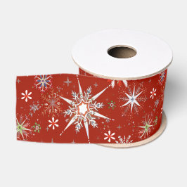 Mid-Century Snowflakes Galore On Red Ripsband
