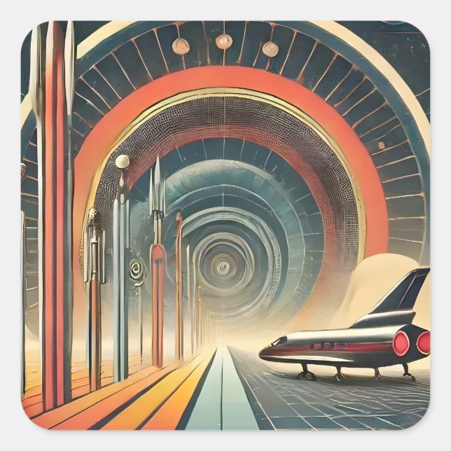 Mid Century Space Age Art Wormhole Port Quadratischer Aufkleber (Vorderseite)