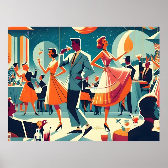 Mid Century Space Age Cocktailparty Poster (Vorne)