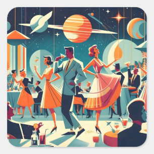 Mid Century Space Age Cocktailparty Quadratischer Aufkleber