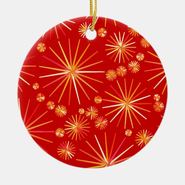 Mid Century Sputnik pattern, Deep Red Keramik Ornament (Vorne)