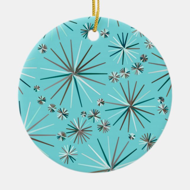 Mid Century Sputnik pattern, Robin's Egg Blue Keramik Ornament (Vorne)