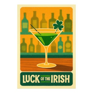 Mid Century St. Patrick's Shamrock Martini Kunst Fotodruck