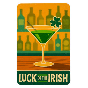 Mid Century St. Patrick's Shamrock Martini Kunst Magnet