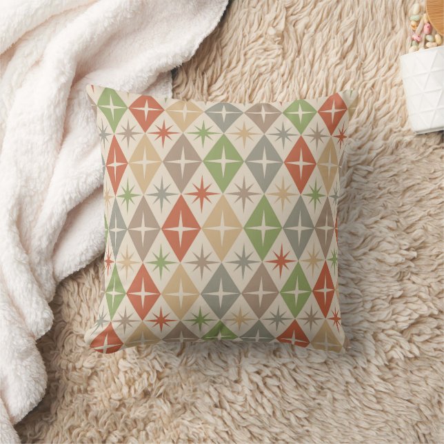 Mid Century Starbursts on Earthy Retro Diamonds Kissen (Decke)
