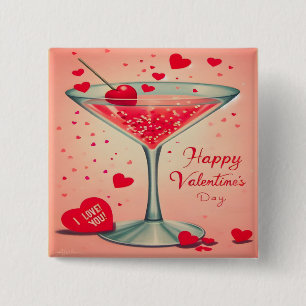 Mid Century Valentine Martini Cocktail Button