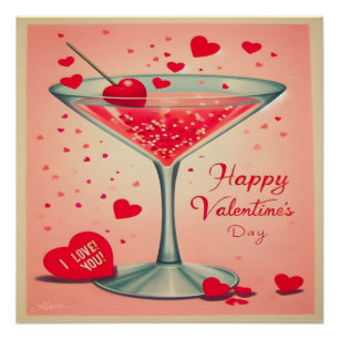 Mid Century Valentine Martini Cocktail Poster