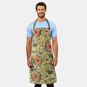 Mid Century verblasster hawaiianischer Hemd Druck Schürze