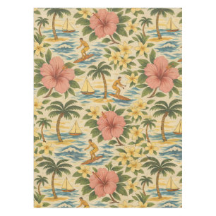 Mid Century verblasster hawaiianischer Hemd Druck  Tischdecke