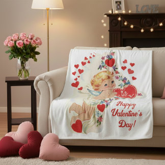 Mid Century Vintage Cupid Be My Love Valentinstag Fleecedecke