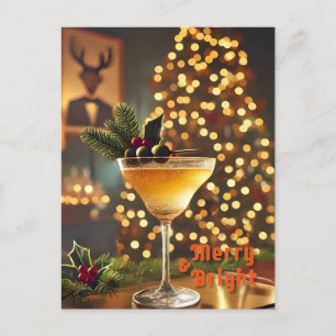 Mid Century Weihnachten Merry & Bright Cocktail Postkarte