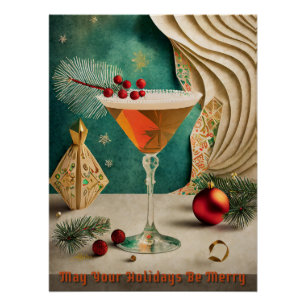 Mid Century Weihnachts-Cocktailparty Happy Hour Poster