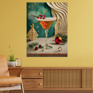 Mid Century Weihnachts-Cocktailparty Happy Hour Poster