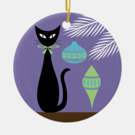 Mid Century Weihnachtskatze mit Ornamenten 2 Keramik Ornament