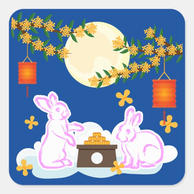 Mid Herbst Festival Moon Rabbit Mooncake Osmanthus Quadratischer Aufkleber (Vorderseite)