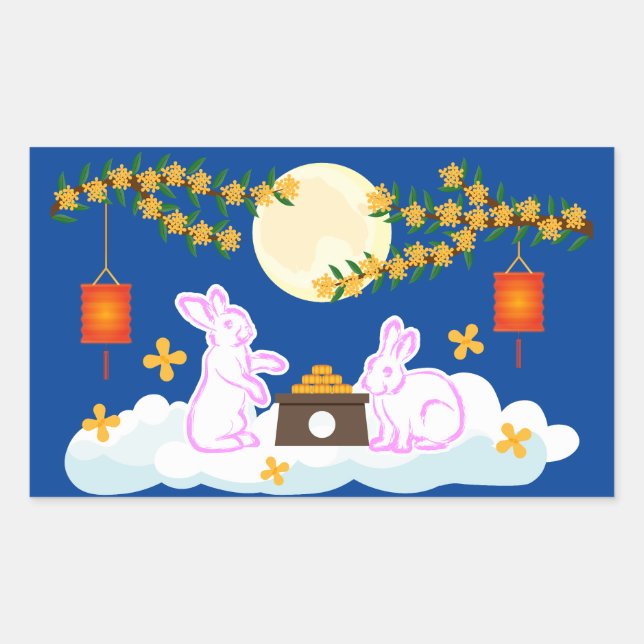 Mid Herbst Festival Moon Rabbit Mooncake Osmanthus Rechteckiger Aufkleber (Vorderseite)